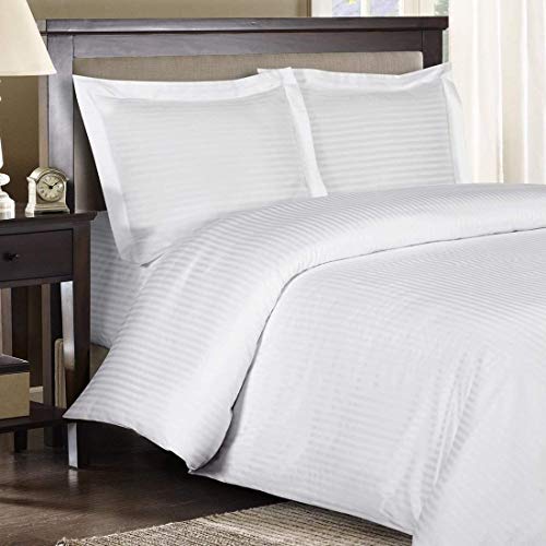 Comfort Beddings Luxurious King Duvet Cover Set 600TC 100% Egyptian Cotton UK King Quilt Cover with 2 Oxford Pillowcases (Color White Stripe)