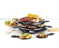 Giles & Posner Electric Round Raclette Grill - Indoor Tabletop 6 Person Raclette, Non-Stick Grill Pans, Includes Spatulas, Approx. Plate Size 29 cm, 800 W, Party Food Machine, Buffet