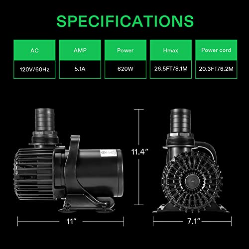 VIVOSUN 9000 GPH Submersible Water Pump 620W Pond Pump Ultra Quiet Aquarium Pump with 26.5FT. Lift Height for Pond Waterfall, Fish Tank, Statuary, or Hydroponics