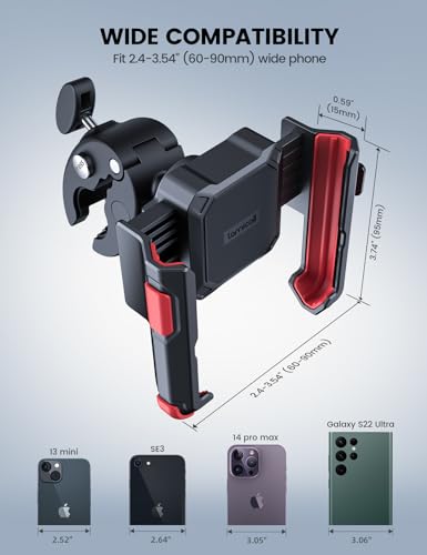 Image of Lamicall Motorcycle Bike Phone Mount, 1s Lock Bike Phone Holder | Camera Friendly Bicycle Phone Clip, Scooter Phone Holder Gifts for iPhone Pro Max, Galaxy S25 Ultra, 4.7-7 inch Phones, Red
