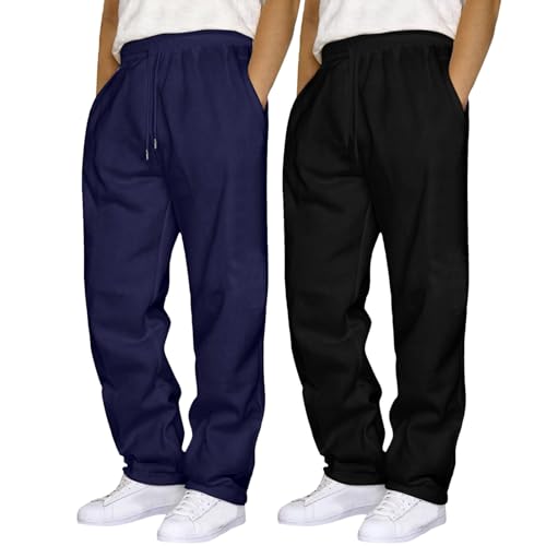 JiXiang Loose Sweatpants for Men Pack 2 Casual Lounge Pants Loose Elastic Waist Drawstring Jogger Sport Baggy Sweat Pants