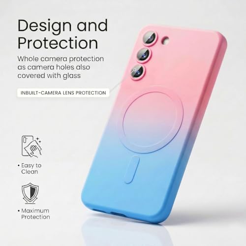 Image of amazon basics Gradient Mag-Safe Case for Samsung Galaxy S23 5G | Soft Silicone Shockproof Cover with Camera Protection | Slim Lightweight Design | Smooth Touch & Durable - Pink & Blue