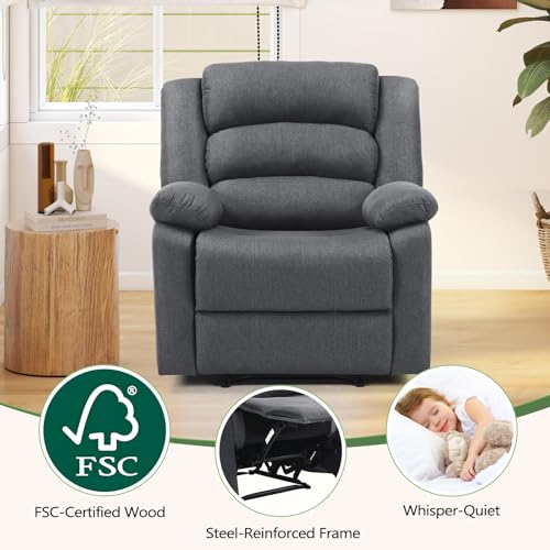Image of ANJ Fabric Recliner Chair with Overstuffed Arm and Back, Comfy Grey Manual Recliners for Adults, Living Room Single Sofa Recliners