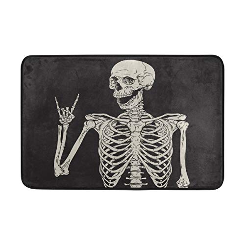 Baofu Skull Doormats Bathroom Floor Mat Rock And Roll Skeleton Lightweight Non-Slip Area Rugs Halloween Decorative Entrance Front Door Rug For Outdoor Garden Kitchen Bedroom 23.6" X15.7" #TOP5