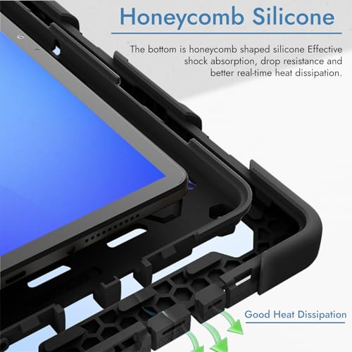 Image of Robustrion Cover for Samsung Galaxy Tab S10 Lite /Tab S9 FE / S10 FE 10.9 inch with S Pen Holder, Armor Cover with [Shoulder Strap] and [360 Degree Rotating Hand Strap] - Black