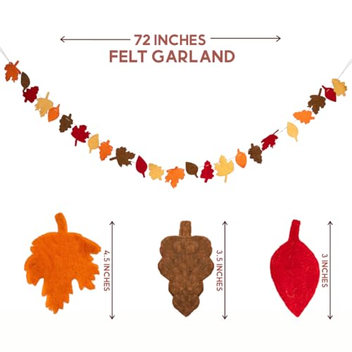 Image of Folkulture Fall Garland - 72 Inch | Fall Leaf Garland for Fall Decorations for Home, Mantle, Pottery Barn Decor | Cute, Premium Wool, Pre Strung Autumn Leaves Felt Garland for Wall Decor, Thanksgiving