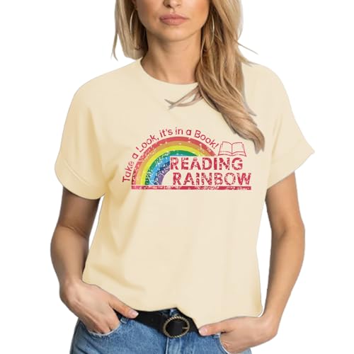 Image of Take a Look It's in a Book Shirt for Women Funny Reading Rainbow Graphic T Shirt Book Lover Gift Tee Tops