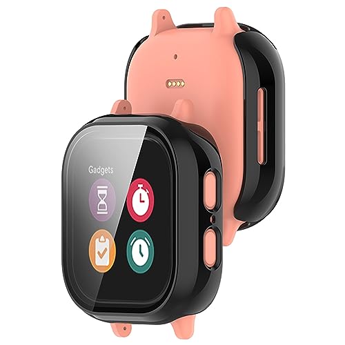 2 Pack Screen Protector for Gizmo Watch 2 Case for Kids, Hard PC Overall Protective Cover Case and Tempered Glass Screen Protector Compatible for Verizon Gizmo Watch 2 Accessories