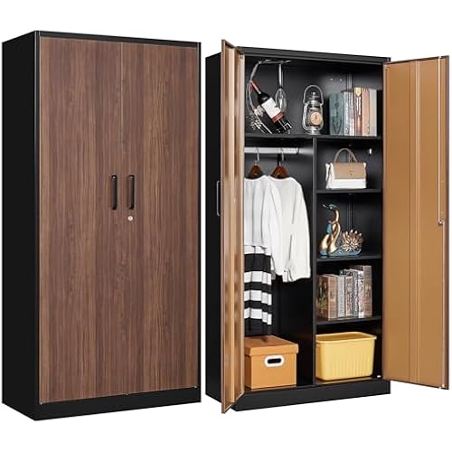 Letaya Metal Storage Cabinets,72'' Employee Lockers Steel Wardrobe with Lock Door for Office,Home,School,Gym,Fire Department,Hotel(Wood Grain Color)