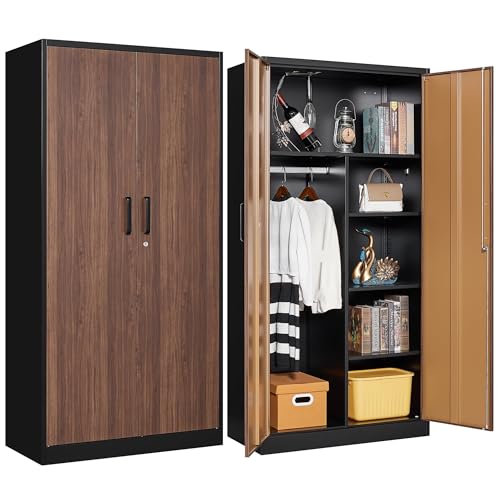 Letaya Metal Storage Cabinets,72'' Employee Lockers Steel Wardrobe with Lock Door for Office,Home,School,Gym,Fire Department,Hotel(Wood Grain Color)