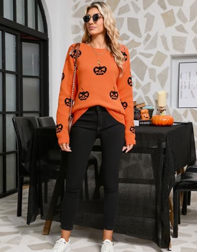 Image of Alsol Lamesa Women's Fall Pullover Sweaters Cute Hearts Long Sleeve Crewneck Casual Knitted Sweaters, Large, 961 Orange