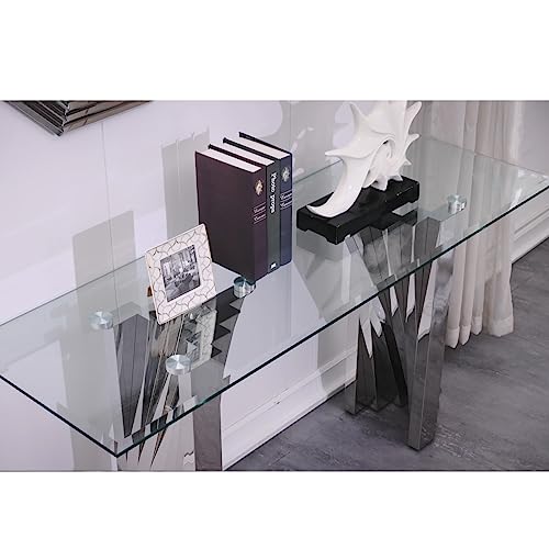Anewsun GLASS SILVER CONSOLE TABLE Silver Console Table, Modern Sofa Table With 60'' Tempered Clear Glass Top, Falcone Console Table For Entryway, Hallway, Living Room thumb #9