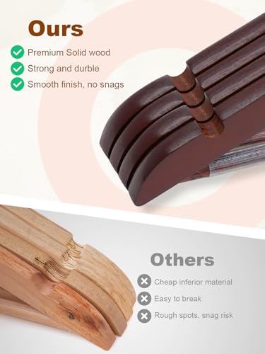 HOUSE DAY Cherry Wooden Hangers 20 Pack, Heavy Duty Wooden Coat Hanger for Closet, Solid Wood Hanger with Non Slip Pant Bar, Smooth Finish Wood Clothes Hangers for Shirts, Suits Jackets, Dress