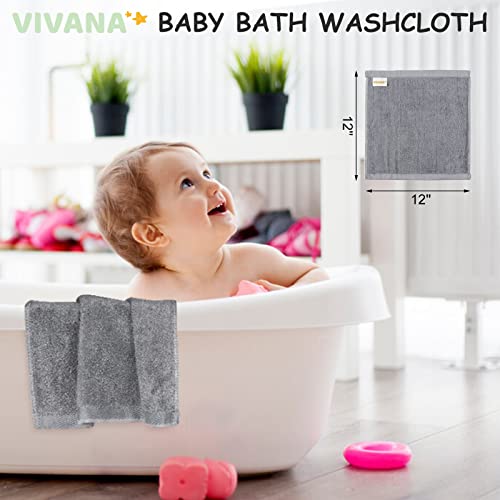 Vivana Baby Washcloths - Bamboo Washcloths Towel - Soft Wash Cloth Set Of 12 - Facial Towels For Face And Body - Neutral Washcloth Pack For Newborn- Baby Registry As Shower (Grey) #TOP3