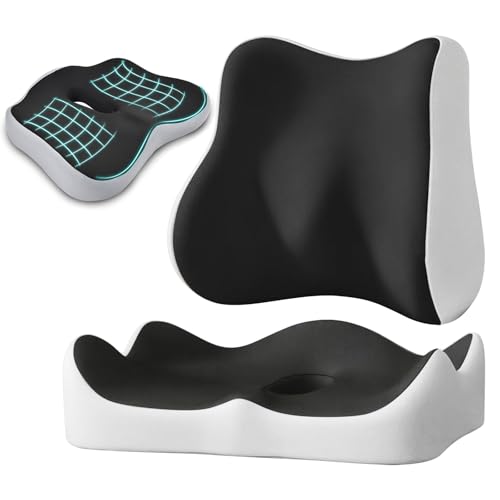 Samlonge Cojin Coxis de Espuma Memoria, Cojín Silla Oficina Ortopédico con Cojín de Respaldo Funda Lavable Hemoreoides Cojin Coxis para Escritorio Silla Ruedas Asiento Coche