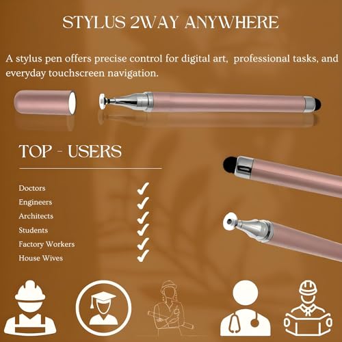 Image of 2-Way Dual-Sided Stylus Pen Compatible with All Touch Screens Devices Mobile Phones Android Tablet iOS Windows Smartphones - Rose Gold