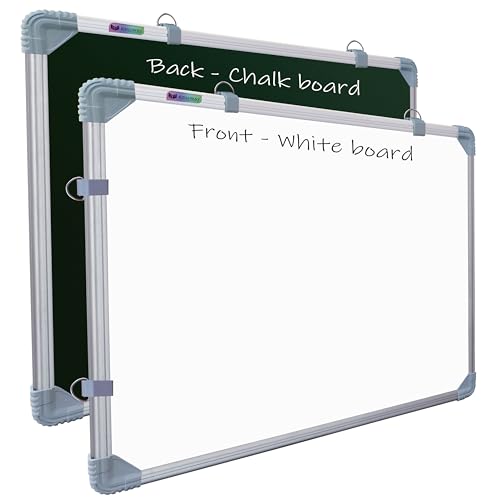 Image of Eduway 2x3 Feet Kunj Non-Magnetic Double-Sided White Board and Chalk Board | Ideal Use for Home, Office, Kids with Sliding Hanging Clips, Robust Aluminum Frame and Smooth Melamine Surface (89x59 Cms)