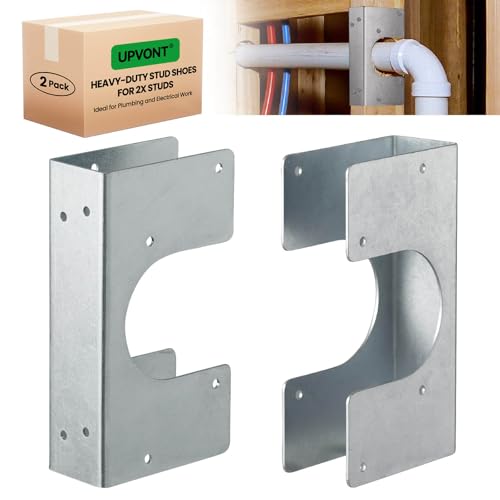 UPVONT Stud Shoes for 2x Studs 16-Gauge Galvanized Stud Shoes 6.25 Height 1.5 Width Fits Up to 2 3/8 OD Pipes Thicker Higher IBC/IRC Code Compliant Extra Durable (1.5 x 6.25 - 2 PCS)