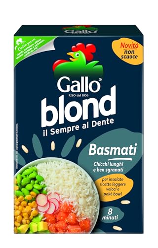 Riso Gallo, Blond Basmati, Chicchi Lunghi al dente per Insalate di Riso, Poke Bowl e Ricette Leggere Metodo Parboiled, Cottura 8 Minuti, 500gr