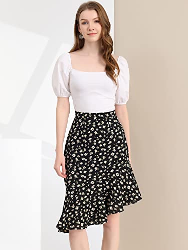 Allegra K Women's Valentine's Day Floral Eleagnt High Waist Mermaid Asymmetrical Ruffle Summer Skirt3