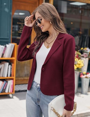 Image of GRACE KARIN Women Sweater Blazer Casual Work Croppped Cardigan Lightweight Button Front Short Knit Blazer Jacket S-XXL