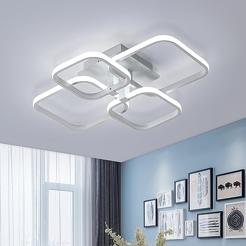 Comely Modern LED Ceiling Light, White Squares Chandelier 60W 6750LM