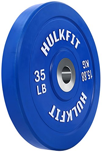 HulkFit Color Coded Olympic 2-Inch Rubber Bumper Plate with Steel Hub for Strength Training, Weightlifting and Crossfit, Single (35 Pounds), Blue