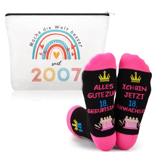 Xuniea 2 Piezas Regalo de Cumpleaños Ideal para Mujeres, Incluye Bolsa de Maquillaje y Calcetines de Cumpleaños para Mujeres (2007-18 años)