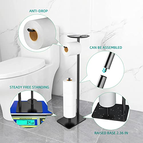 Feilern Toilet Paper Holder Stand For Bathroom Floor Standing Toilet Roll Dispenser Storages 4 Reserve Rolls, With Top Storage Shelf For Cell Phones, Wipe, Wallet And More( Black) #TOP2