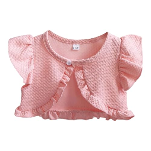 Jhaoyu Chaqueta Bolero para bebé, cárdigan de punto para niña, manga corta, algodón, chaqueta de hombro suave, chaqueta corta para vestido de comunión, Rosa., 92-98