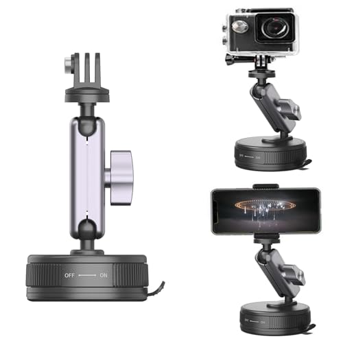 Suction Cup Mount for Action Cameras - Car Boat Windshield Window for Vlogging, Driving & Outdoor Video Holder with 1/4 - Detailed View
