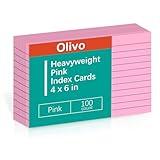 Pink Index Cards 4x6 Lined Ruled Flash Note Cards 100 Count, 220 GSM Heavy Weight
