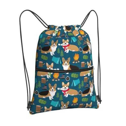Corgi Print Drawstring Backpacks With Zipper Pockets Cinch Sack Pack Sports Travel Gym Bags2