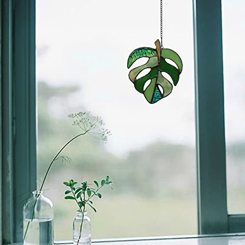 Boxcasa Variegated Monstera Stained Glass Window Hangings,Monstera Suncatcher Leaf Decor Plant Wall Art,Monstera Leaf Ornaments Gift For Mom #TOP5
