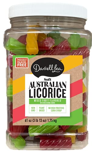 Darrell Lea Bulk Australian Licorice, Non-GMO, No Palm Oil, No High Fructose Corn Syrup, Soft & Chewy Licorice Candy, Made in Australia (3.8 Pound Bulk Tub, Mixed Fruit)