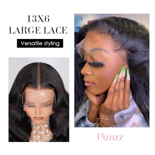 Image of Pizazz 13x6 HD Lace Front Wigs Human hair Pre Plucked Pre Bleached 180 Density Brazilian Body Wave Frontal Wigs Human Hair with Baby Hair Natural Hairline 22Inch