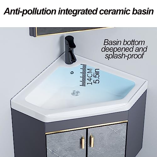 Lavabo de esquina pequeño para baños estrechos con mueble y grifo 4