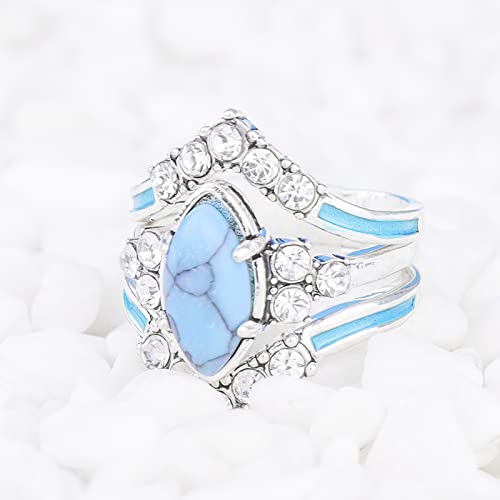 Babycop 3 Pcs Natural Turquoise Diamond Rings Set Mother's Days Birthday Gift Jewery,Sparkling Natural Gemstone Ring Set Emerald Sapphire For Women Girls Mom Her,Silver, Size 7 #TOP3