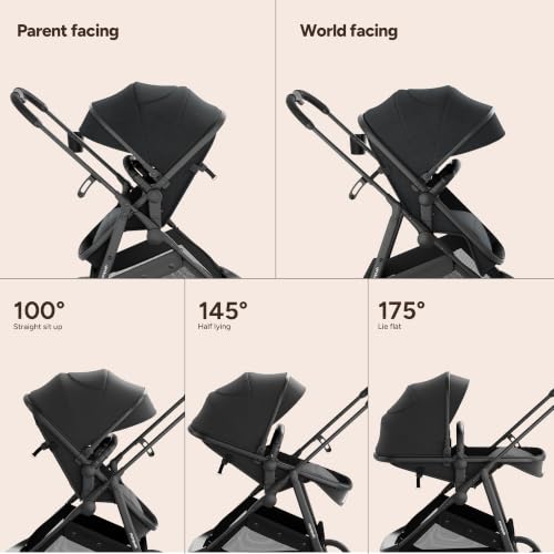 Image of Mompush Wiz 2-in-1 Bassinet Stroller Reversible Seat, One-Hand Fold, Black