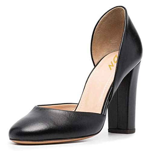 YDN Women Block Round Toe D'Orsay Pumps Slip on Chunky High Heels Comfortable Wedding Dress Shoes2