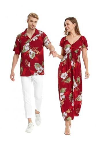 Matchable Couple Hawaiian Luau Rahee Maxi Dress in Pineapple Garden Burgundy, Women, One Size