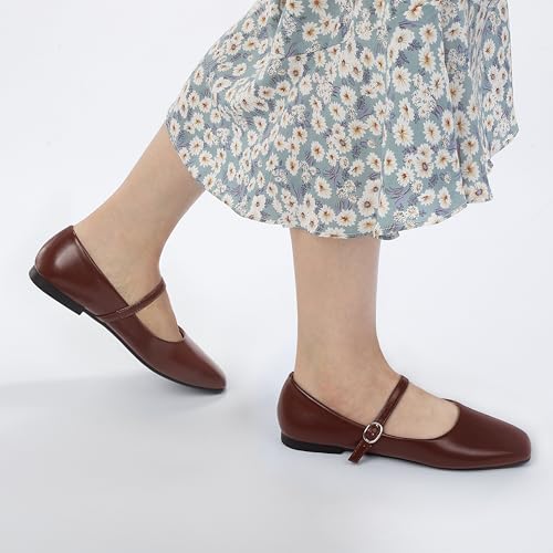 Image of Women's Mary Jane Shoes, Ballet Flats for Women, Square Toe Shoes for Women | Comfortable Dressy Adjustable Buckle Strap for Work Office business Casual, Memory Foam PU Sole Slip Resistant Wedding Party
