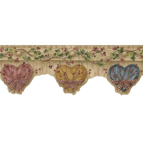 Frise papier peint motif cœurs finition bois rustique marron - 2