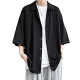 [foveitaa] シャツ メンズ 夏服 メンズ 半袖 ワイシャツ 無地 大きいサイズ ワイシャツ オシャレ ポロネック 快適な軽い オーバーサイズシャツ 韓国 ポロネック 吸汗速乾 柔らかい お洒落 black-3XL
