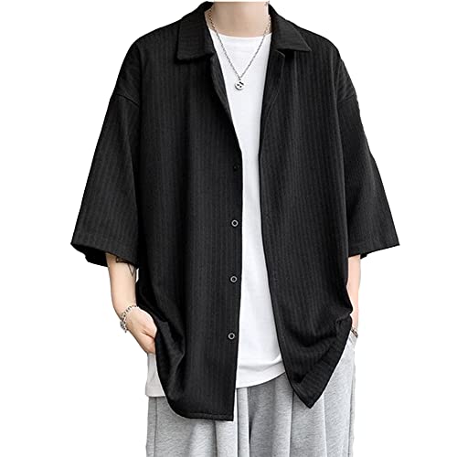 [foveitaa] シャツ メンズ 夏服 メンズ 半袖 ワイシャツ 無地 大きいサイズ ワイシャツ オシャレ ポロネック 快適な軽い オーバーサイズシャツ 韓国 ポロネック 吸汗速乾 柔らかい お洒落 black-4XL