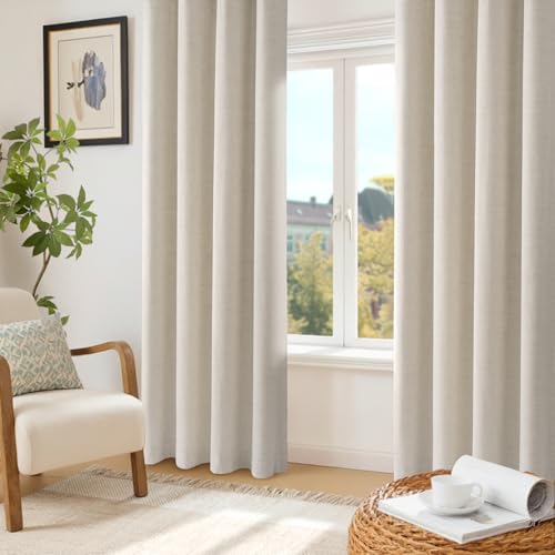 INOVADAY 100% Blackout Curtains 72 Inch Drop 2 Panels, Thermal Insulated Eyelet Curtains with Coating Back Layer for Bedroom & Living Room, 46" W x 72" L, Cream - Image 10