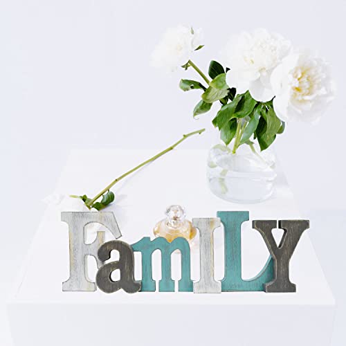 Gaplum Wood Family Wall & Tabletop Sign For Home Decor, Wooden Block Letters Family Wall Mounted Sign Rustic Hanging & Freestanding Words Sign Farmhouse Decoration-15.75''L #TOP5