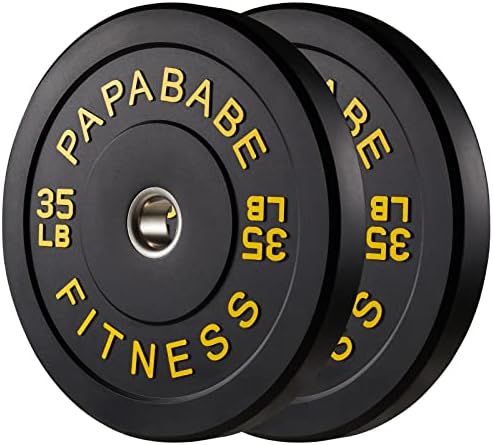 papababe Bumper Plates Set 2-Inch, Color Coded Olympic Weight Plates, Weight Plate Set with Steel Insert for Weightlifting in Home Garage Gym (35 LB, Pair)