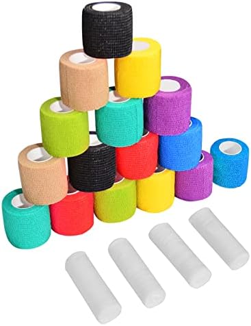 FengLe Self Adhesive Bandage Wrap, 16 Pack 2"x5yards Elastic Bandages, Breathable, Waterproof Athletic Wrap Tap for Sports, First Aid, Cohesive Vet Wrap for Horse, Pets, Extra 4 Gauze Rolls
