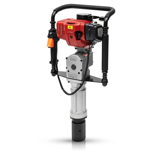 JINPRDAMZ Benzin-Pfahlramme 2 Takt 52CC Motor 1900W 2,3PS Pfostenramme Pfostentreiber mit 55mm/70mm Pfosten-Rammköpfen und Y/T-Pfostentreiber, Schlagbohrer Benzin-Ramme für Gebäude Zaunbau